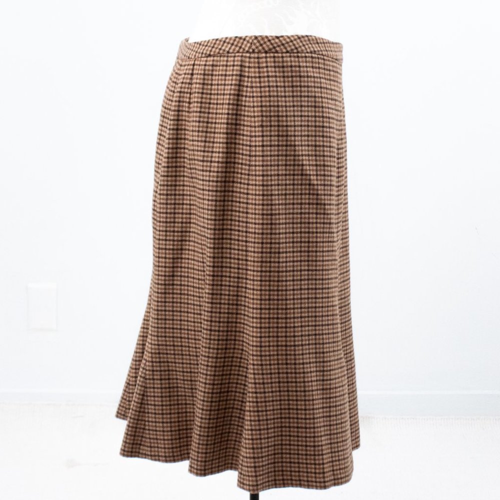 Vintage 90s M Wool Plaid Blazer Skirt Suit Brown - Picture 12 of 16